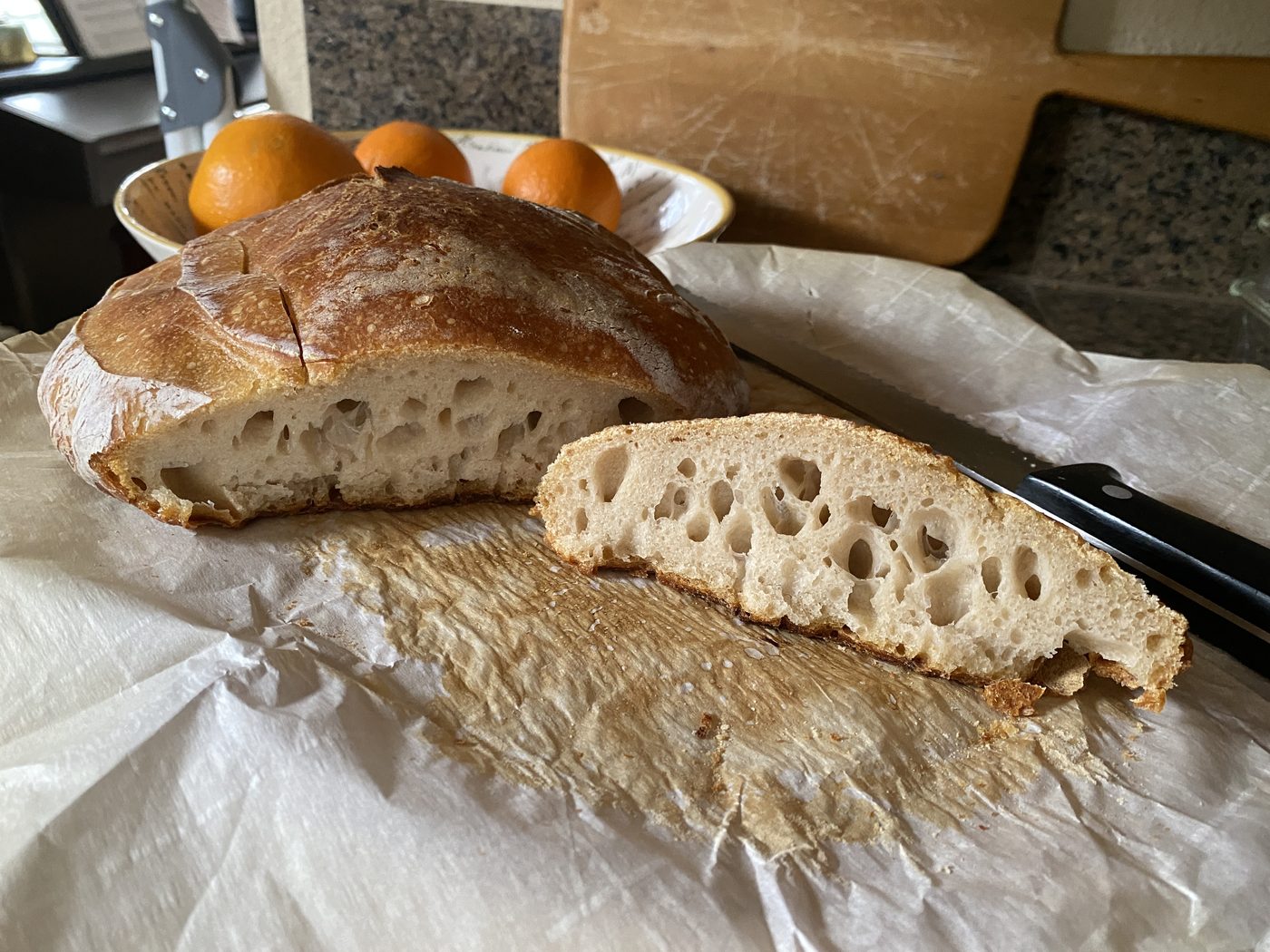 Tall dome, holes all the way across — the loaf that came out